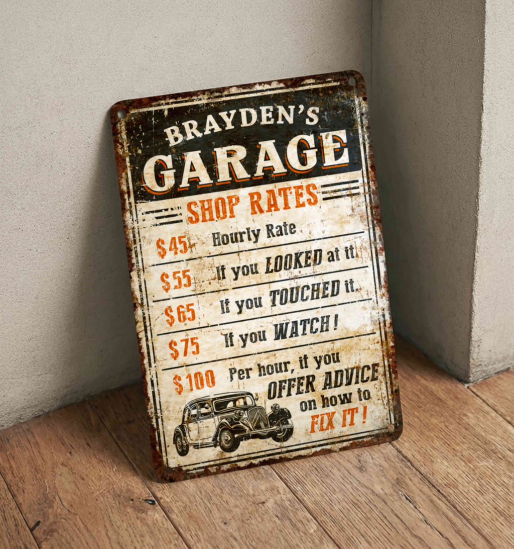 Vintage Workshop Wall Décor – Aluminum Garage Sign