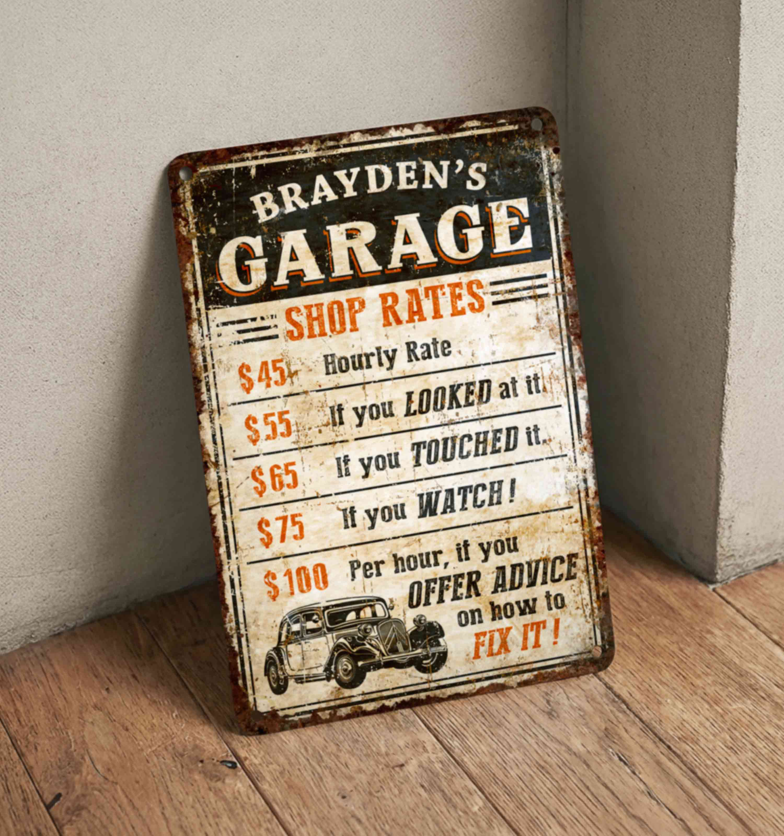 Vintage Workshop Wall Décor – Aluminum Garage Sign