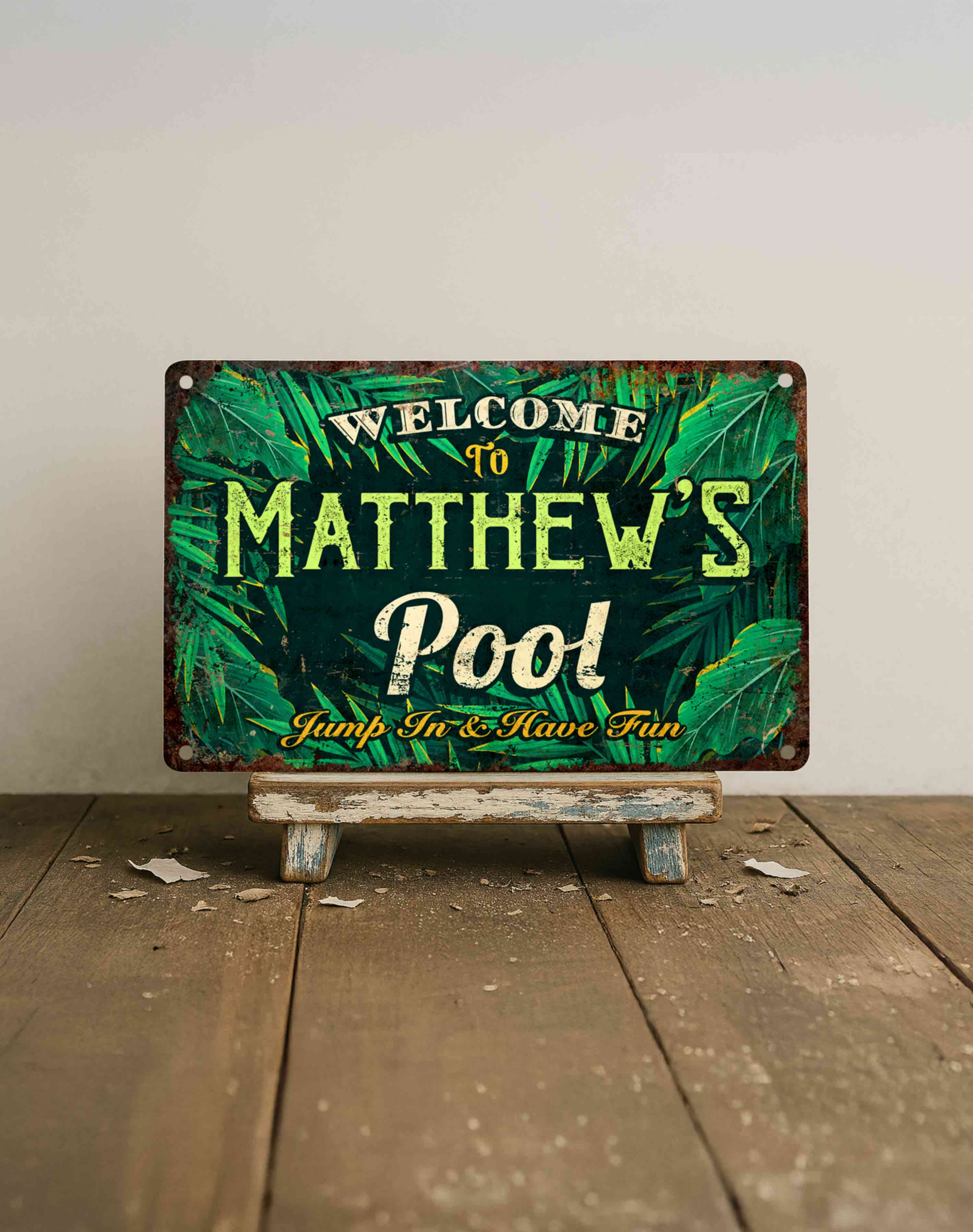 Colorful tropical backyard wall sign gift idea