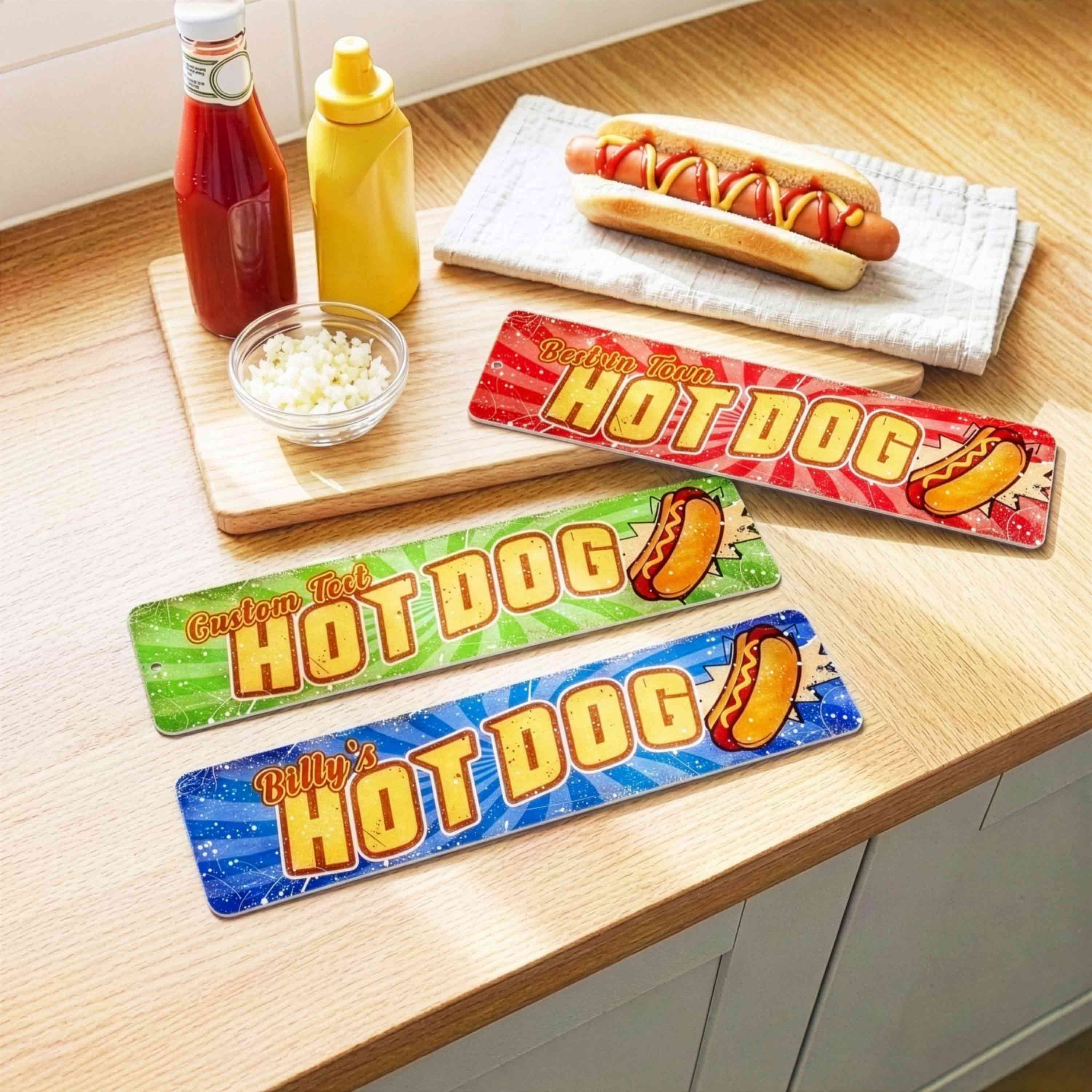 Personalized Hot Dog Metal Sign for Kitchen Wall