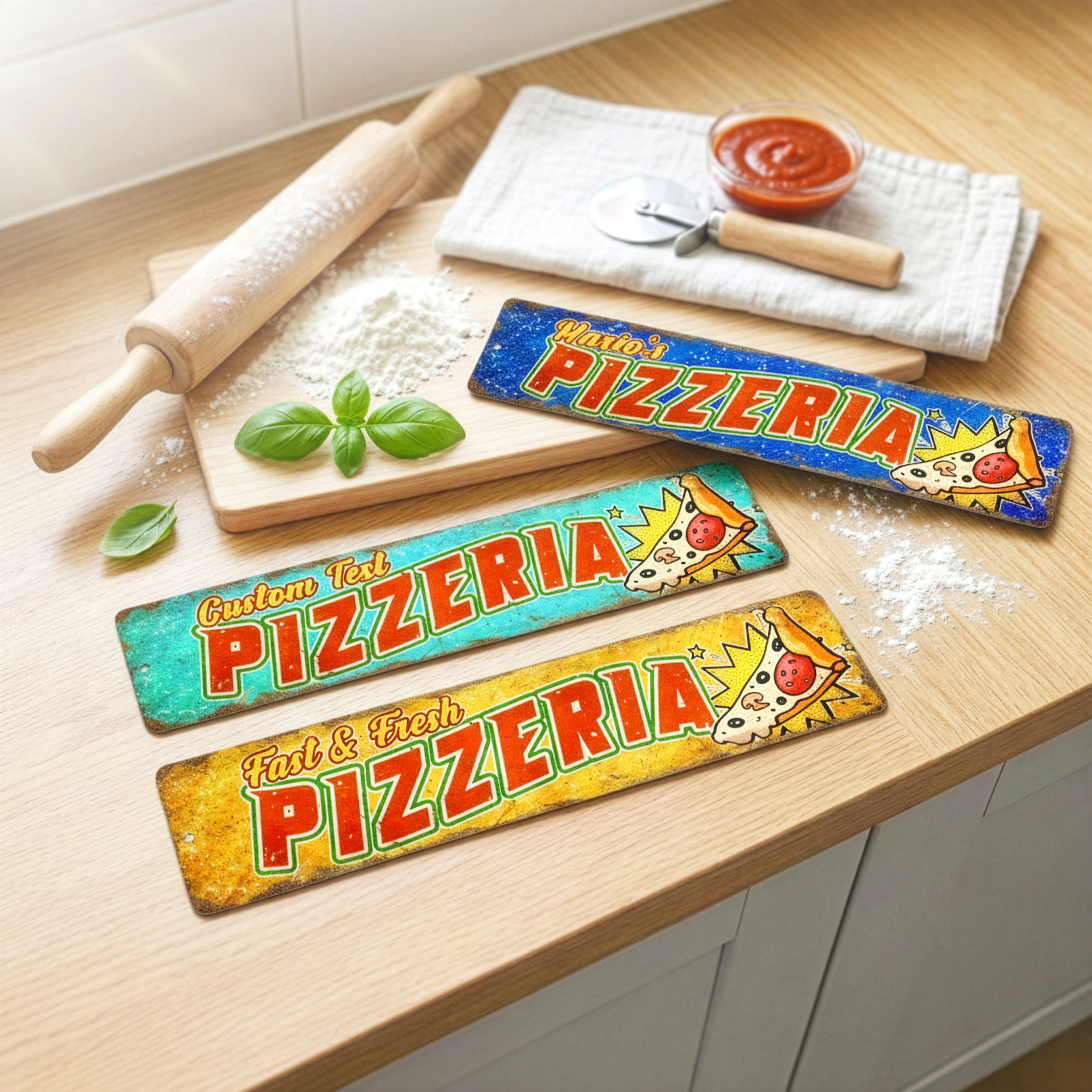 Personalized Pizzeria Metal Sign for Kitchen Wall