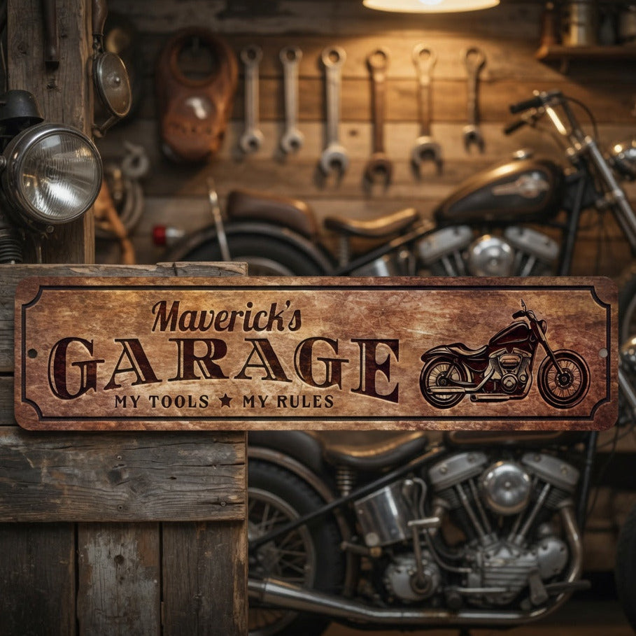 Personalized Motorcycle Garage Sign – Custom Biker Wall Art