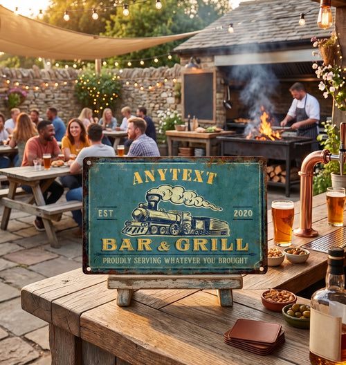 Personalized Outdoor Bar & Grill Metal Sign – Rustic Décor