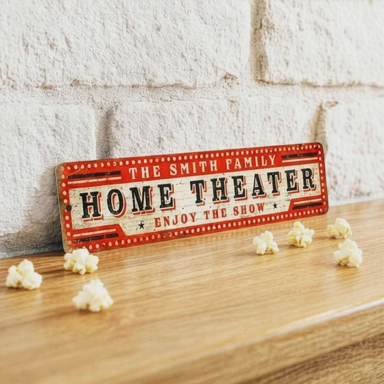 Personalized Metal Home Theater Sign – Custom Wall Plaque for Living Room, Bar, or Office