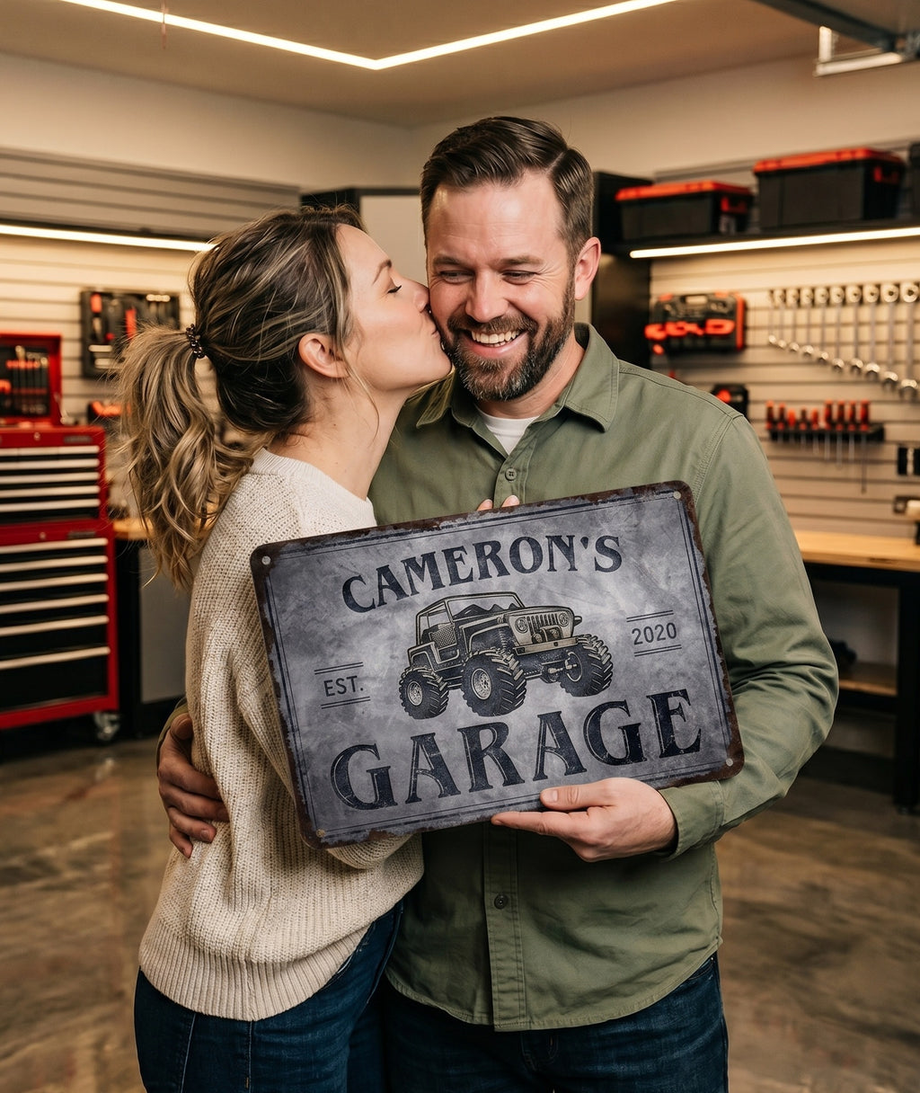 Custom 4x4 Garage Metal Sign – Personalized Waterproof Man Cave Wall Décor Husband Gift