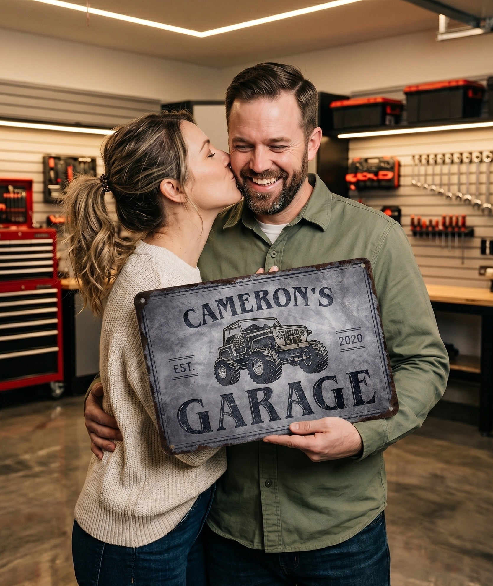 Custom 4x4 Garage Metal Sign – Personalized Waterproof Man Cave Wall Décor Husband Gift