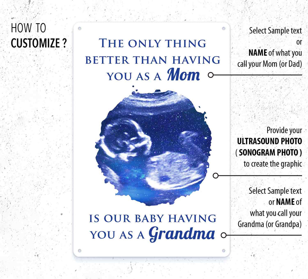 Custom Baby Scan Metal Sign – Personalized Pregnancy Ultrasound Keepsake Gift Grandma Gift