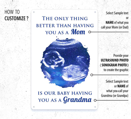 Custom Baby Scan Metal Sign – Personalized Pregnancy Ultrasound Keepsake Gift Grandma Gift
