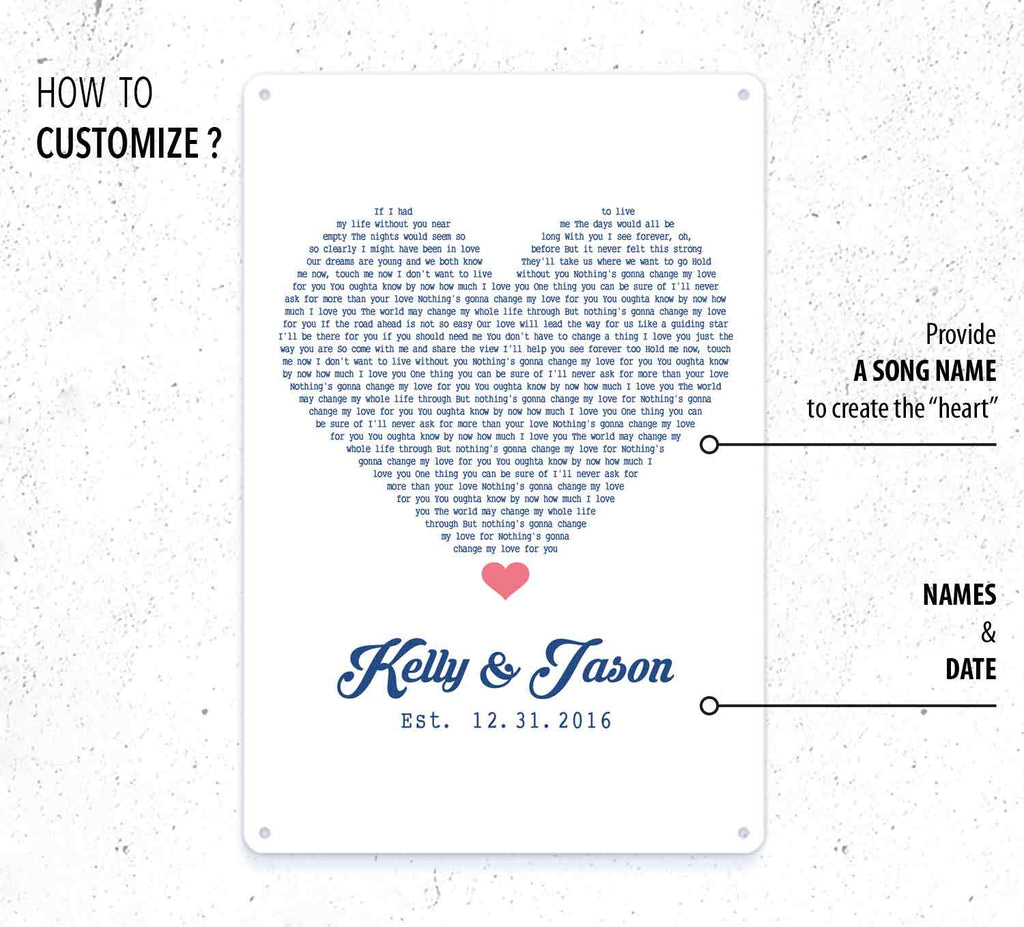 Custom Metal Sign of Love Song Lyrics, Personalized Wedding Decor Anniversary Gift
