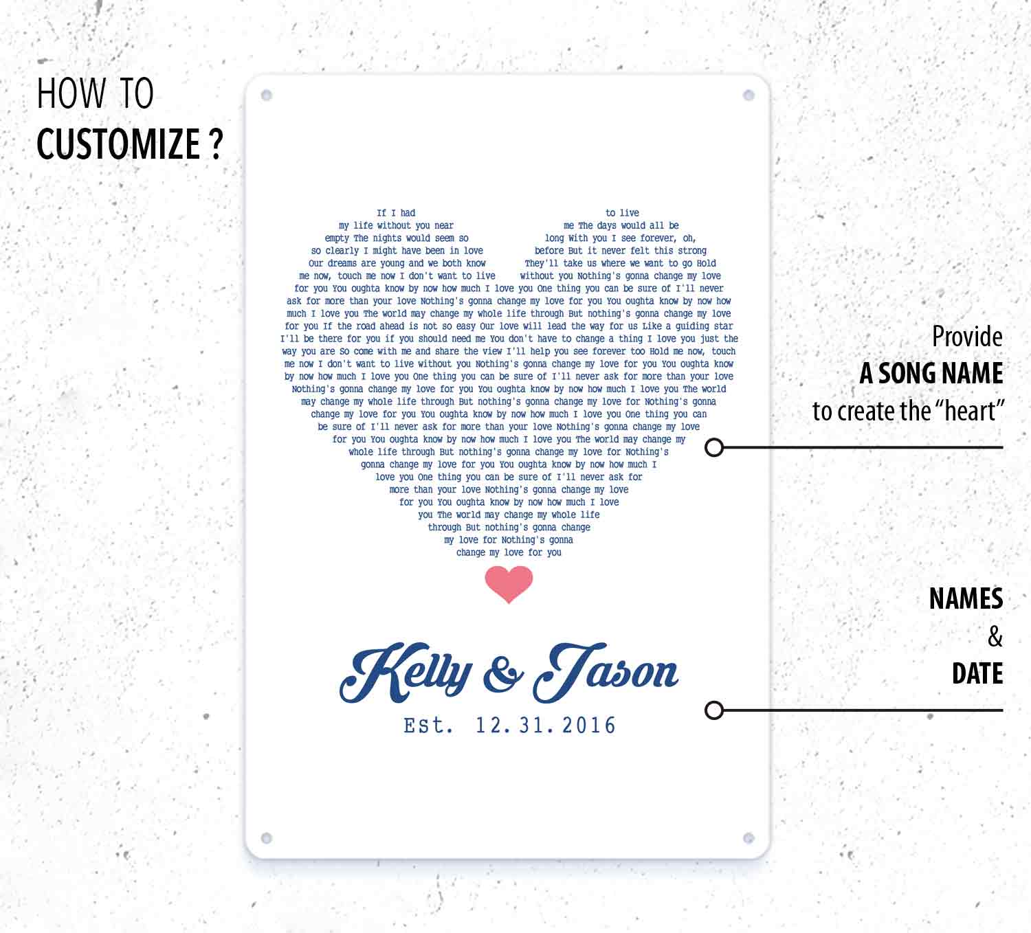 Custom Metal Sign of Love Song Lyrics, Personalized Wedding Decor Anniversary Gift