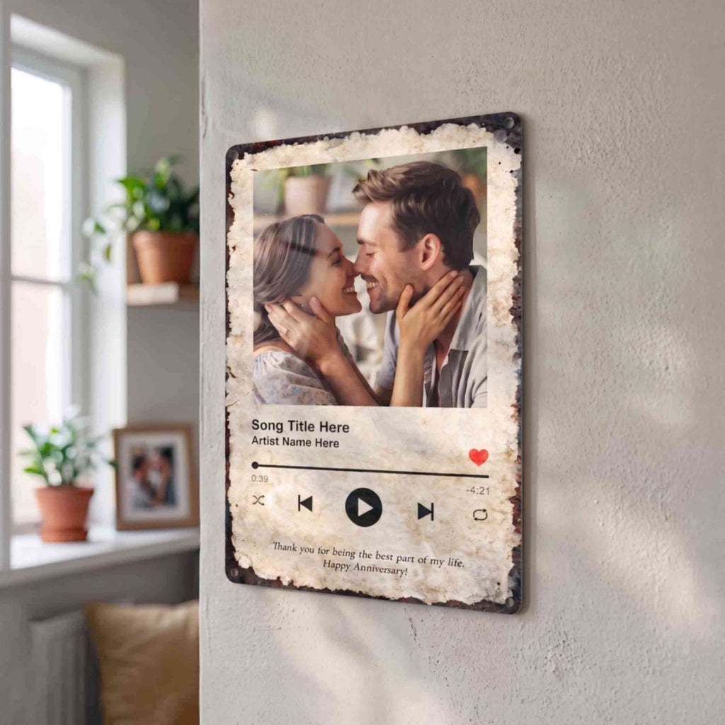 Personalized Photo Song Code Sign, Aluminum Custom Family Photo Wall Decor Romantic Gift
