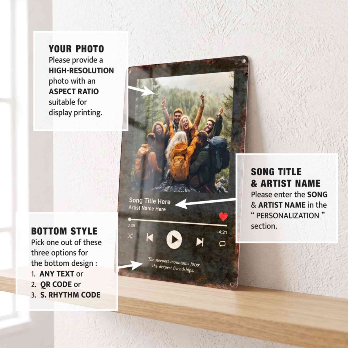 Custom Photo Song Metal Sign, Personalized Memory Wall Decor Wedding Anniversary Gift