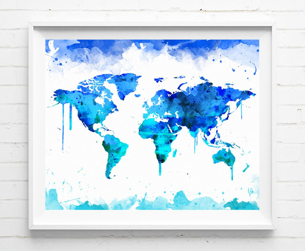 World Map Poster Travel Map Art Prints Watercolor Painting Wall Art Home Decor Nursery Kids Gifts [465]