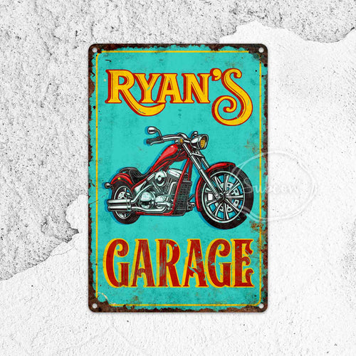 Garage Sign, Motorcycle Workshop Sign, Man Cave Metal Sign, Rustic Home Decor, Personalised Gifts