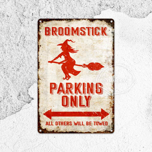 Parking Metal Wall Sign, Broomstick Sign, Witch Wall Art, Halloween Décor, Funny Gifts, Rustic Home Décor