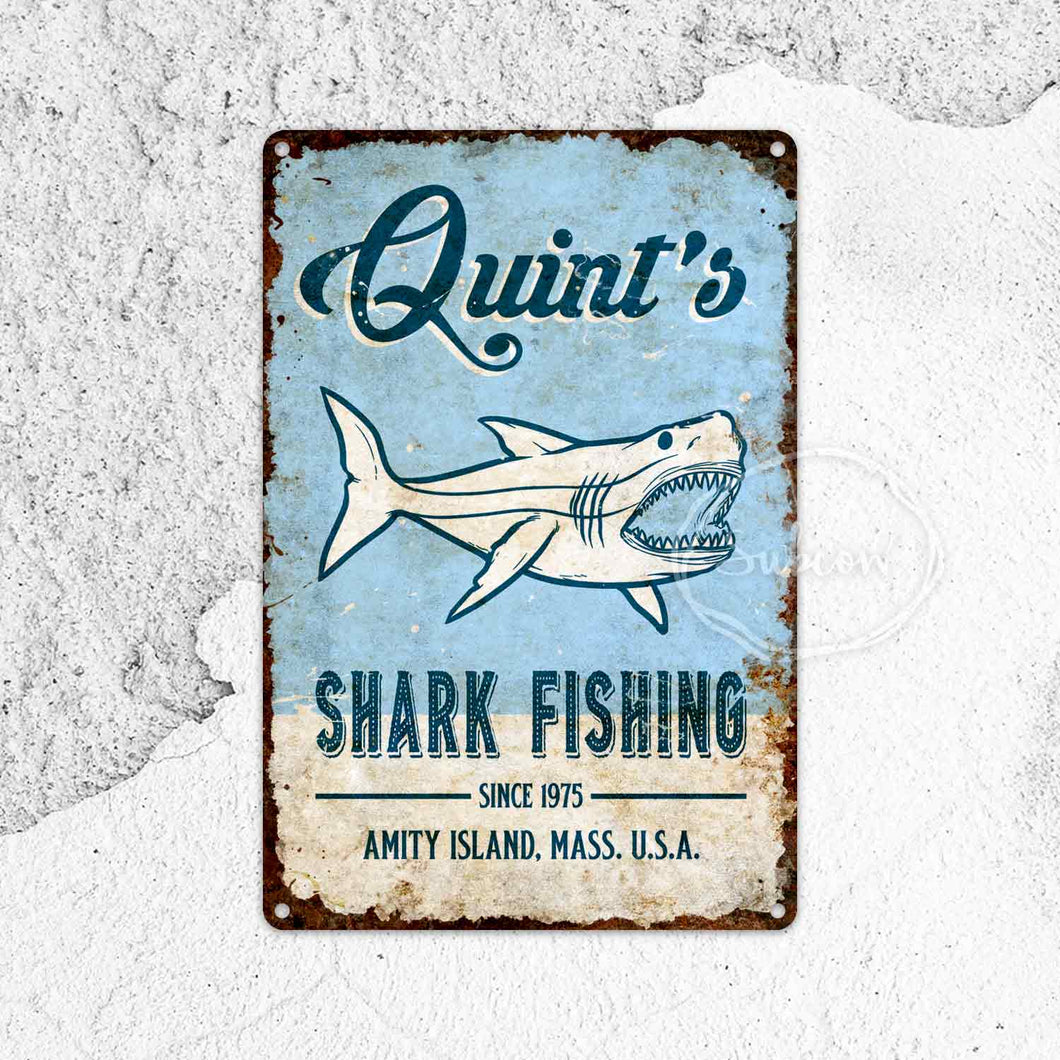 Warning Metal Sign, Quint's Shark, Fishing, Jaw, Lake House Sign, Gifts, Rustic Home Décor
