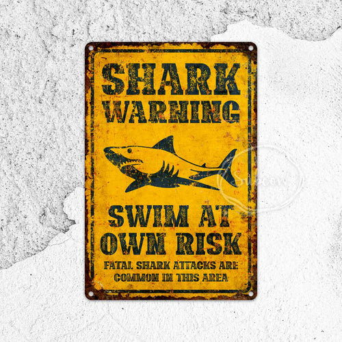 Warning Metal Sign, Danger Sign, Shark Zone, Pool Signs, Beach Sign, Metal Sign, Gifts, Rustic Home Décor