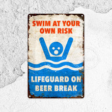 Warning Sign, Swimming Pool Metal Sign, Hot Tub Sign, Spa, Bathroom Decor, Gifts, Rustic Home Décor